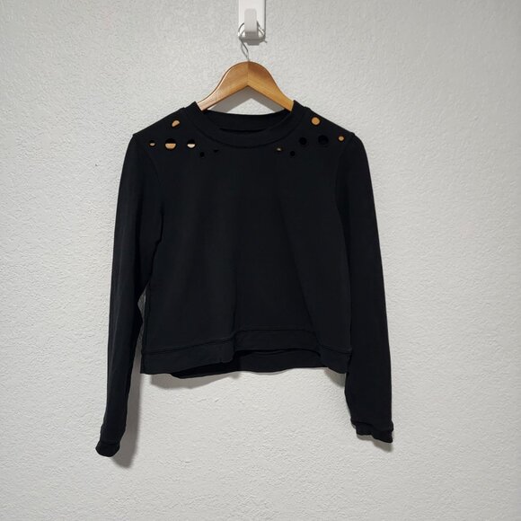 Lululemon Black Long Sleeve Space Eyelet Crew Neck Cropped Top Sweatshirt Size 6 - Picture 2 of 8